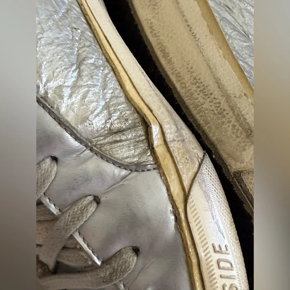 Golden Goose Silver High-Top Sneakers with Cream Soles